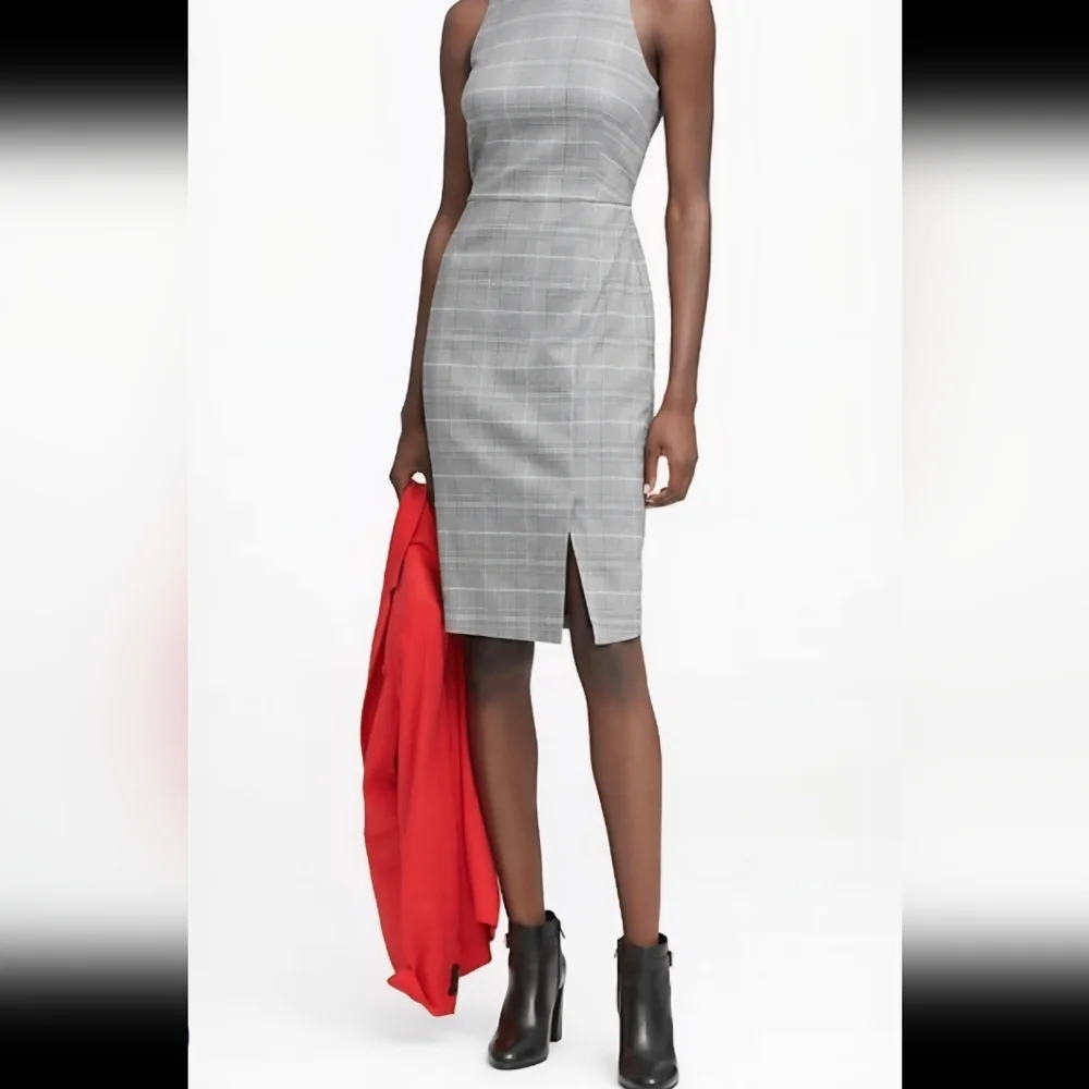 Banana Republic Gray Plaid Midi Dress Like New Cond. - Picture 1 of 8